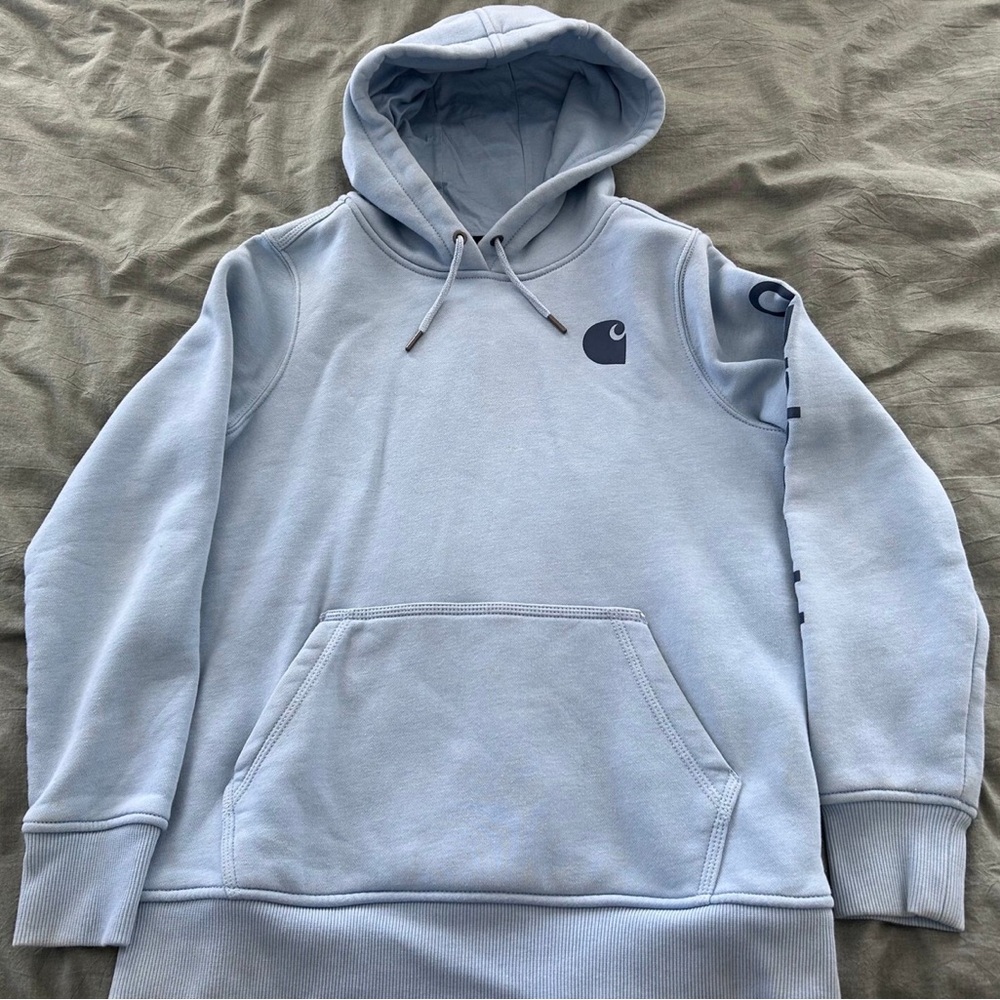 Carhartt Light Blue Women’s Hooded Sweatshirt with Logo